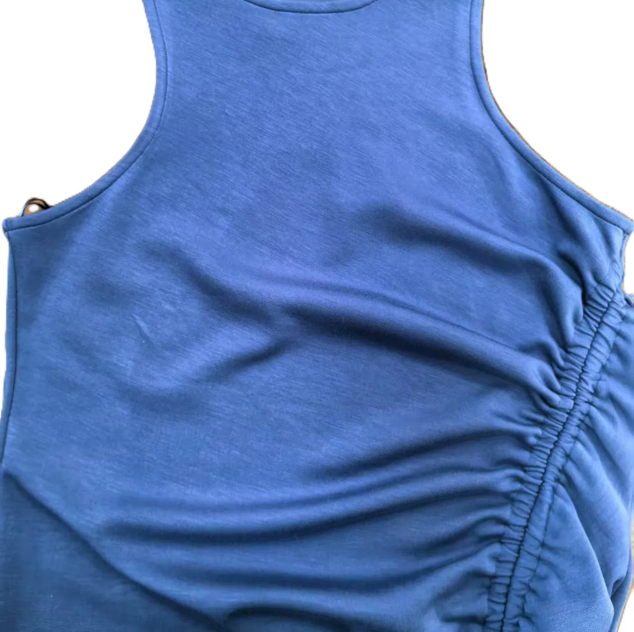 Vestido Midi Casual Sem Mangas com Cintura Franzida em Tecido Scuba Macio e Elástico para Mulheres