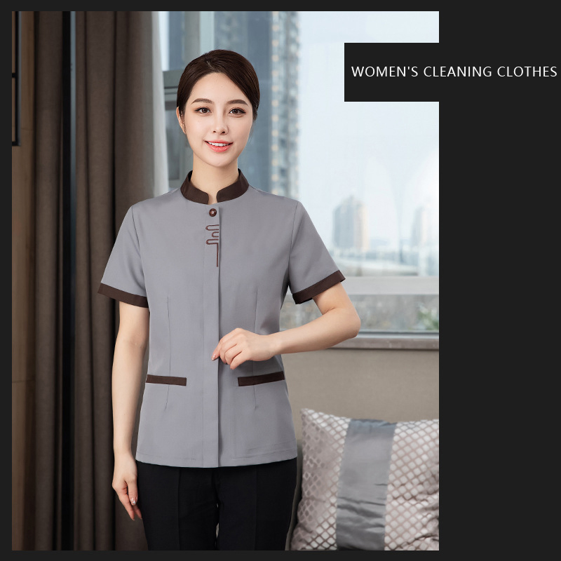 Roupas de Trabalho para Funcionários de Limpeza Masculinos e Femininos, Camisas de Manga Curta, Verão, Respirável, Roupas de Hotel para Quarto de Hóspedes, Vestuário de Limpeza