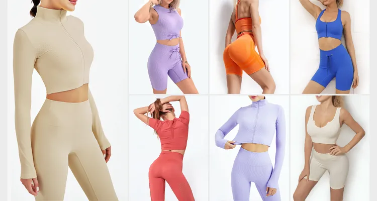 Conjunto de Top e Leggings Listrados para Mulheres em Roupas de Esporte