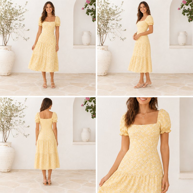 Vestido de Verão Leve ODM para Mulheres, Manga Curta, Vestido Casual Respirável para Coleção de Moda Sazonal