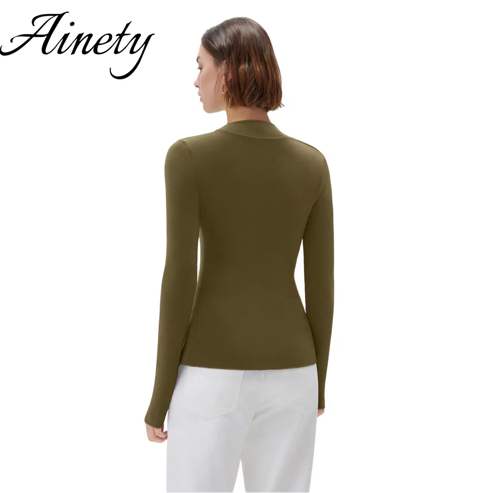 Suéter Elegante para Mulheres Camisetas de Malha Modal Blusa de Manga Longa