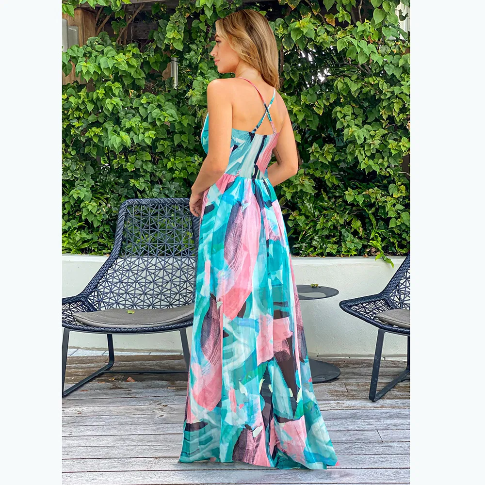 Vestido Maxi Floral Casual de Verão Sexy para Mulheres, Vestido de Festa para Ladies Personalizado de Fábrica