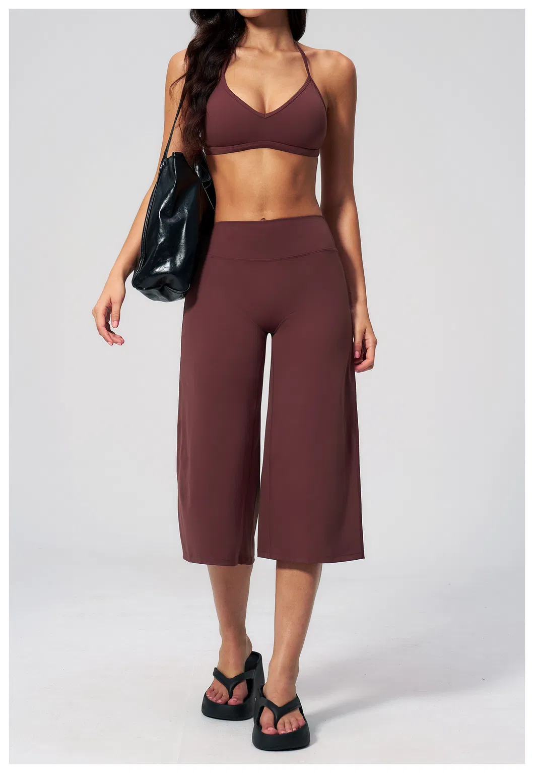 Calças Cropped Largas e Soltas, Top de Yoga com Decote em V, Roupas Femininas, Moda, Roupas Casuais para Esportes