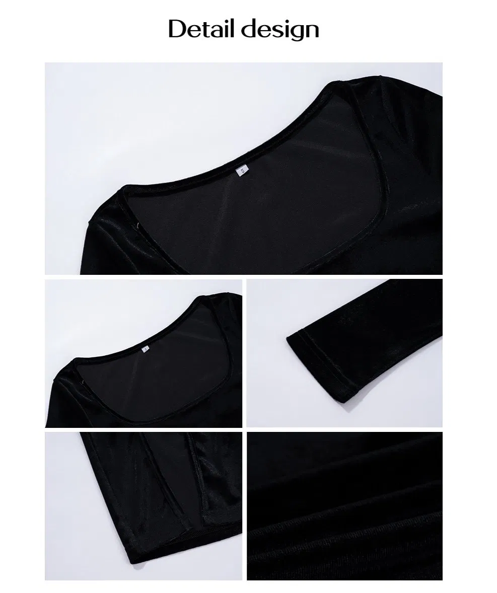 Vestido Sexy para Mulher Madura Vestidos de Moda para a Noite Vestido Justo de Manga Longa Feito de Veludo Luxuoso