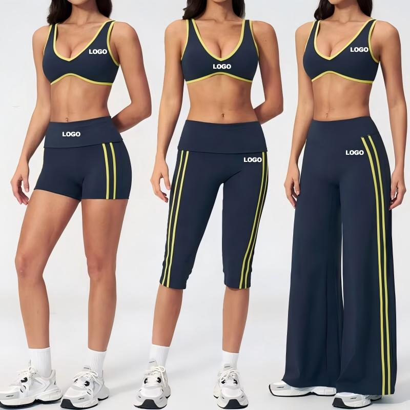 Conjunto de Esportes 2PCS Conjunto de Yoga Secagem Rápida para Academia Conjunto de Corrida Sutiã de Treino Calças Capri Roupas de Esporte Ventiladas Traje Esportivo Feminino