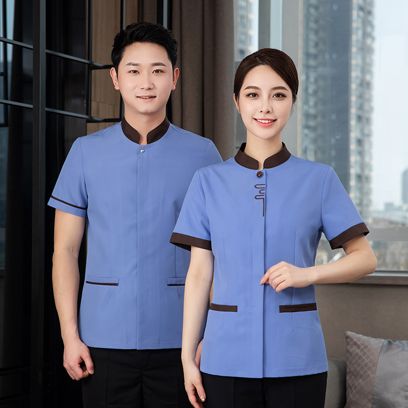 Roupas de Trabalho para Funcionários de Limpeza Masculinos e Femininos, Camisas de Manga Curta, Verão, Respirável, Roupas de Hotel para Quarto de Hóspedes, Vestuário de Limpeza