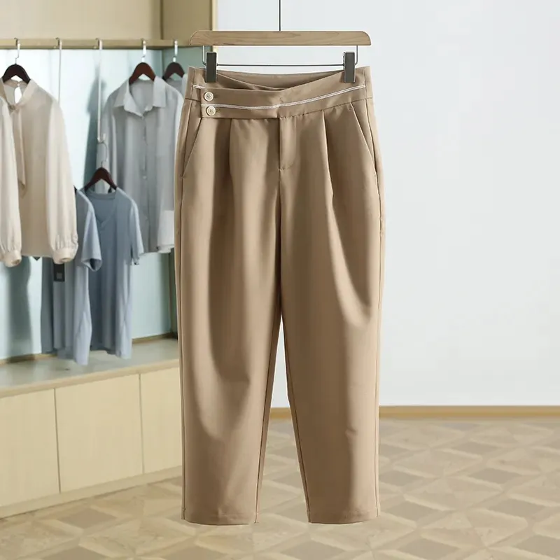 2026 Calças Cargo Casuais Femininas com Cintura Elástica e Cordão