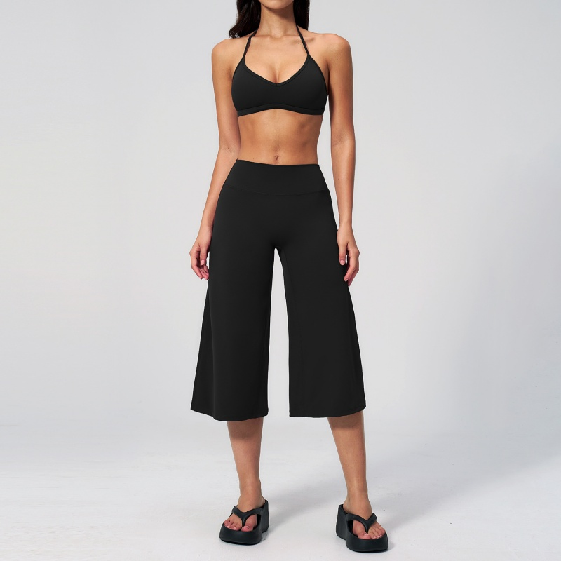 Calças Cropped Largas e Soltas, Top de Yoga com Decote em V, Roupas Femininas, Moda, Roupas Casuais para Esportes