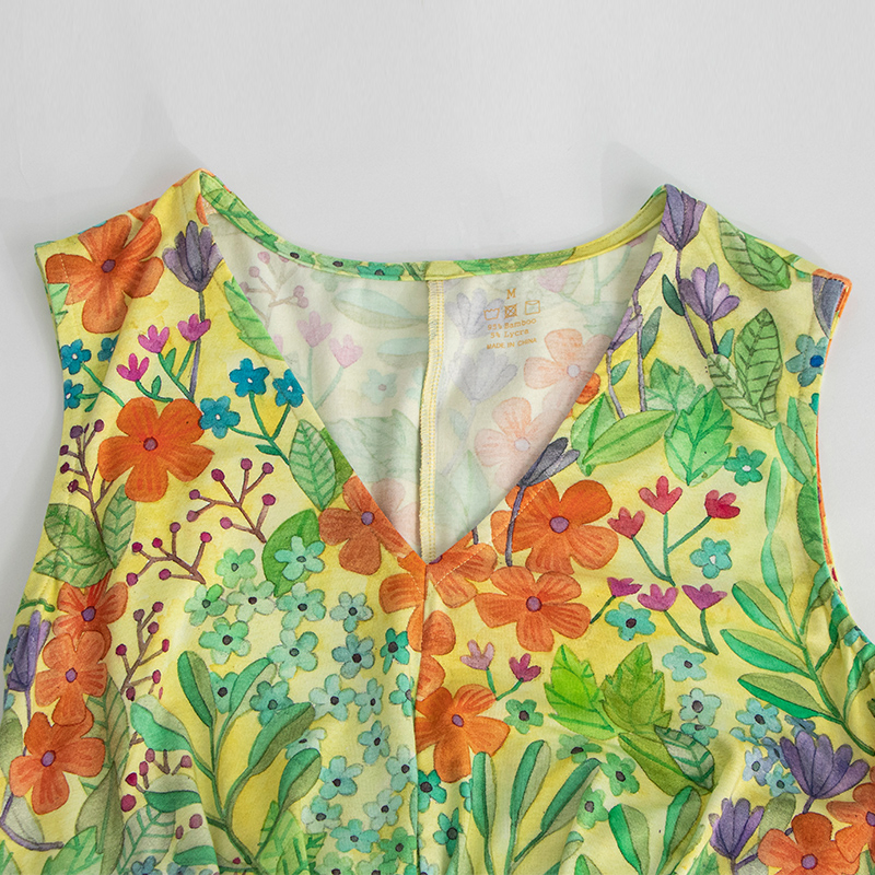 Vestido Midi Floral de Fibra de Bambu para Mulheres, Ecológico, Casual, Verão, Vestidos Femininos