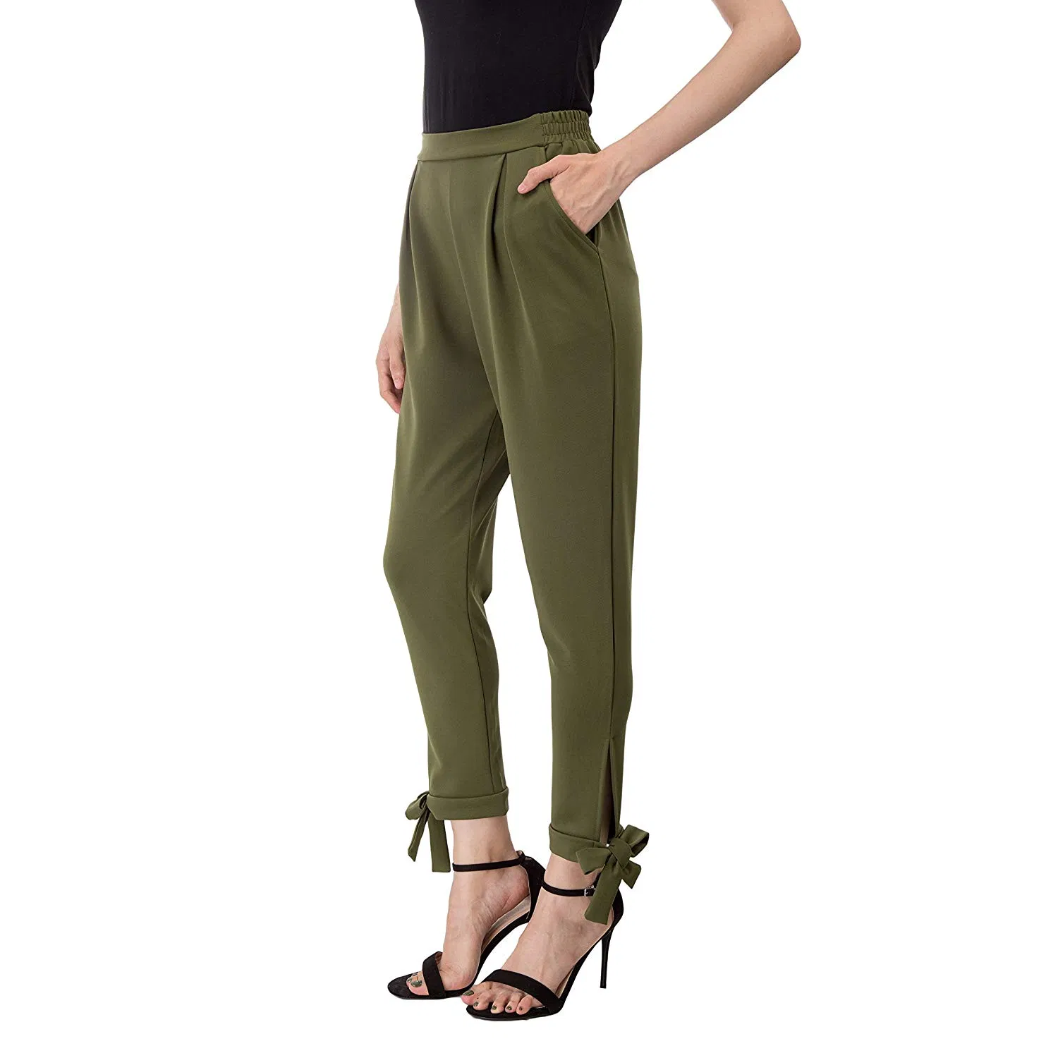 Design de Moda Calças Femininas Slim Fit Calças Casuais com Design de Laço para Mulheres