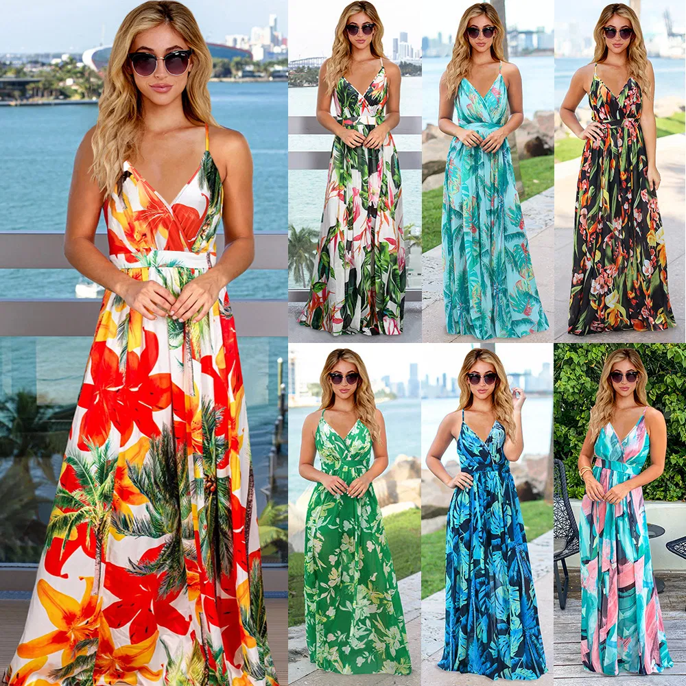 Vestido Maxi Floral Casual de Verão Sexy para Mulheres, Vestido de Festa para Ladies Personalizado de Fábrica