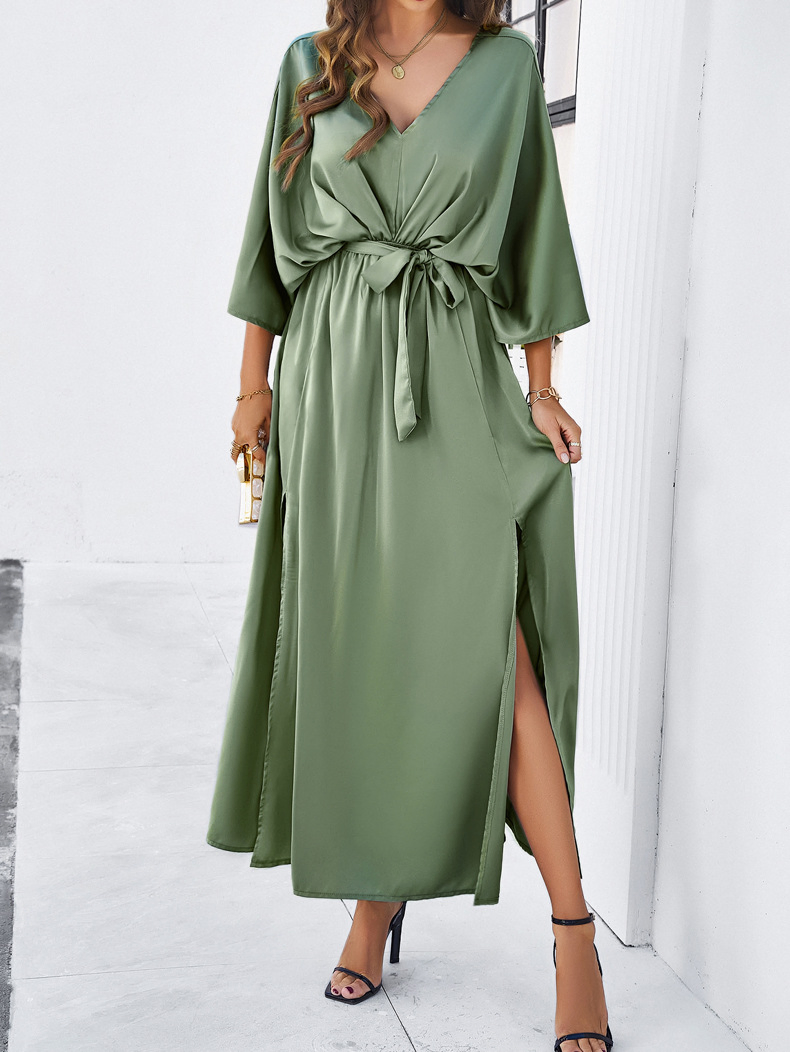 Vestido Elegante Vintage de Verão com Decote em V Clássico