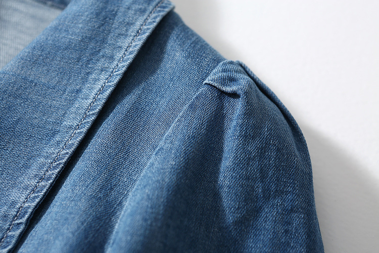 Vestido Maxi de Denim Estiloso para Mulheres, Vestido de Jeans Popular para o Verão e Primavera, Vestido de Algodão Clássico com Impressão DTG, Vestido com Logotipo Personalizado, OEM ODM, Roupas Personalizadas, Preço de Atacado
