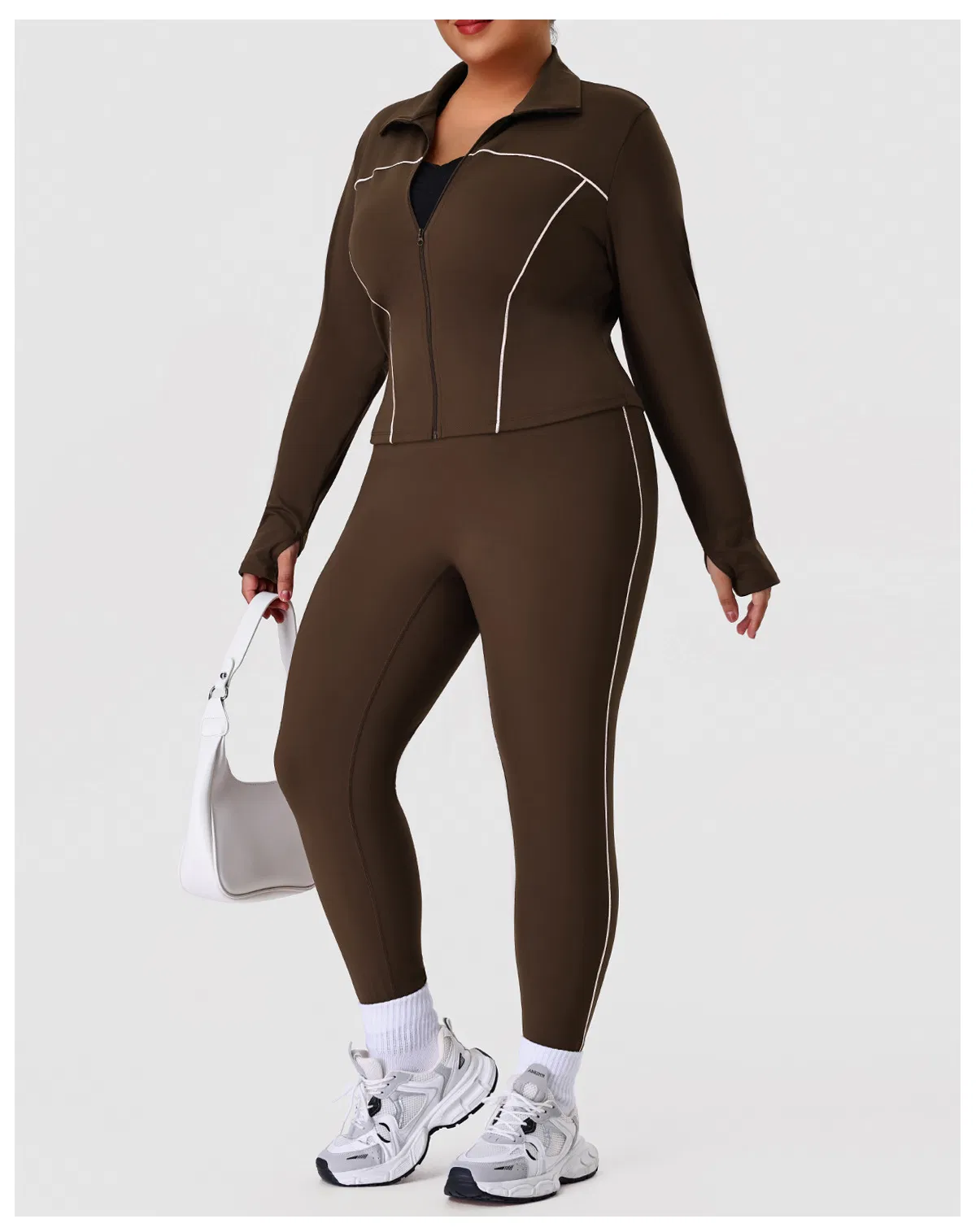 Jaqueta Esportiva Plus Size para Mulheres + Calças Conjunto de Yoga Academia