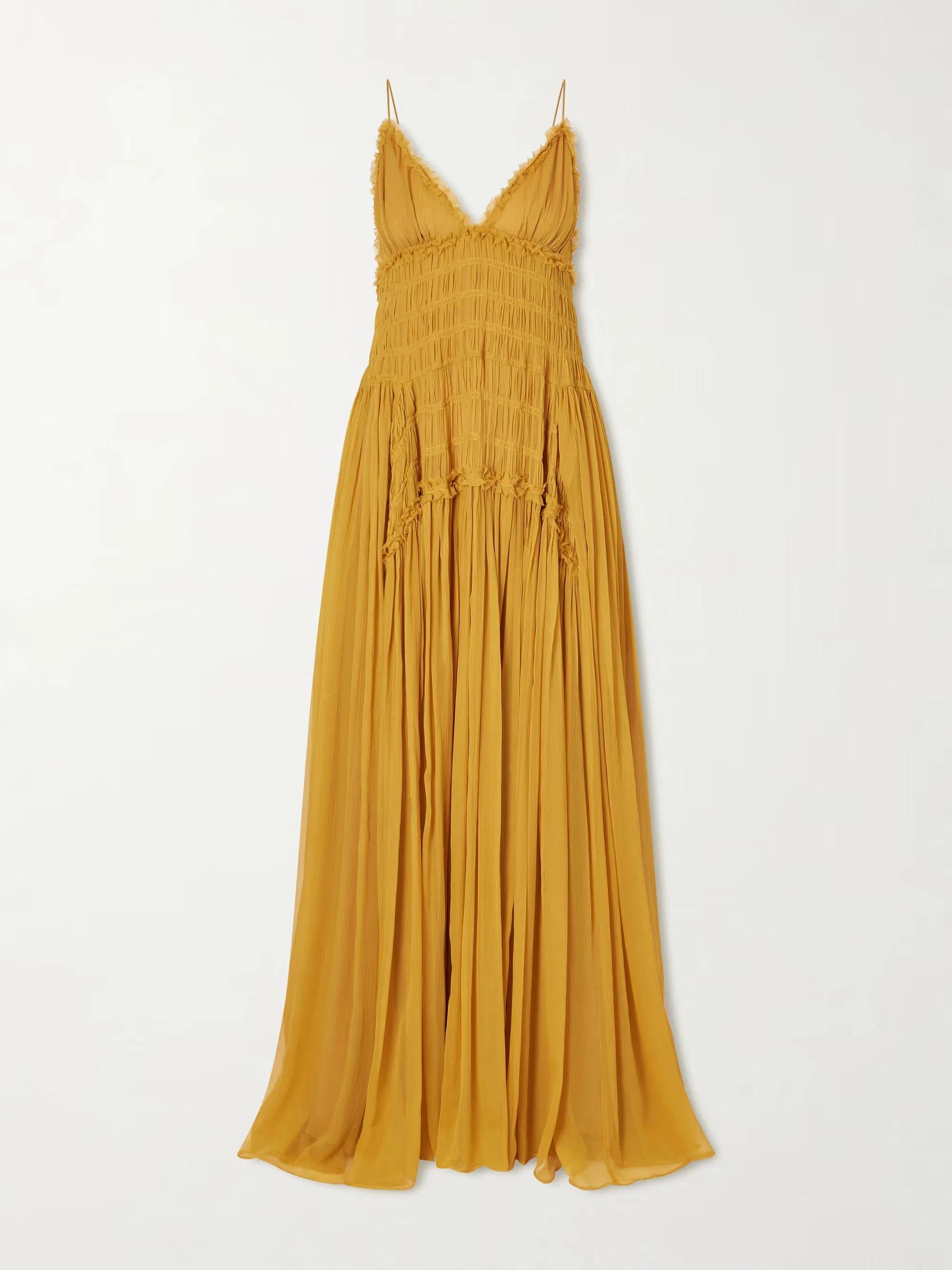 Vestido Feminino Maxi Chiffon Boho com Alças Finas, Costas Descobertas, em Camadas, Decote em V, Franjas, Fluido, para Verão, Praia, Férias, Evento