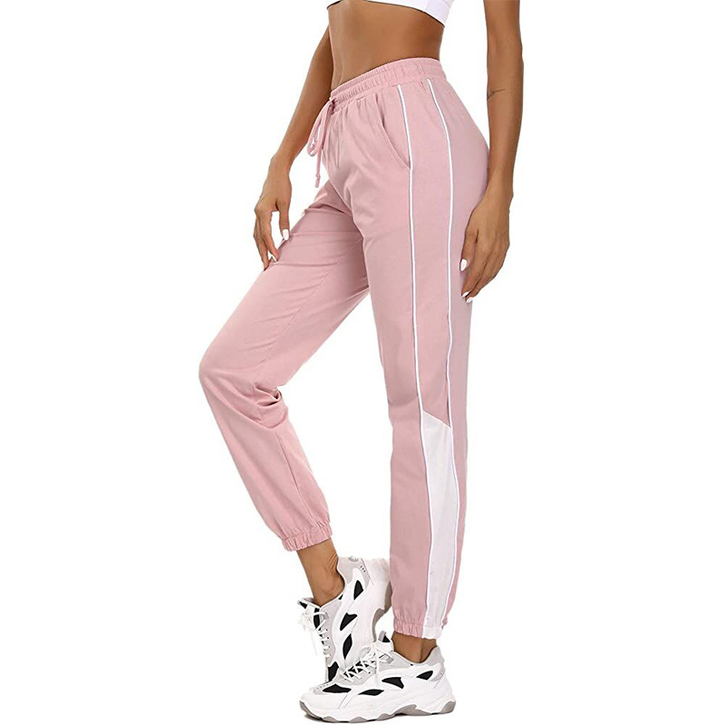 Fábrica Atacado Moda Calças de Moletom com Corda de Ajuste Calças de Moletom Femininas Cintura com Corda Calças com Costura Lateral Calças de Corrida para Mulheres
