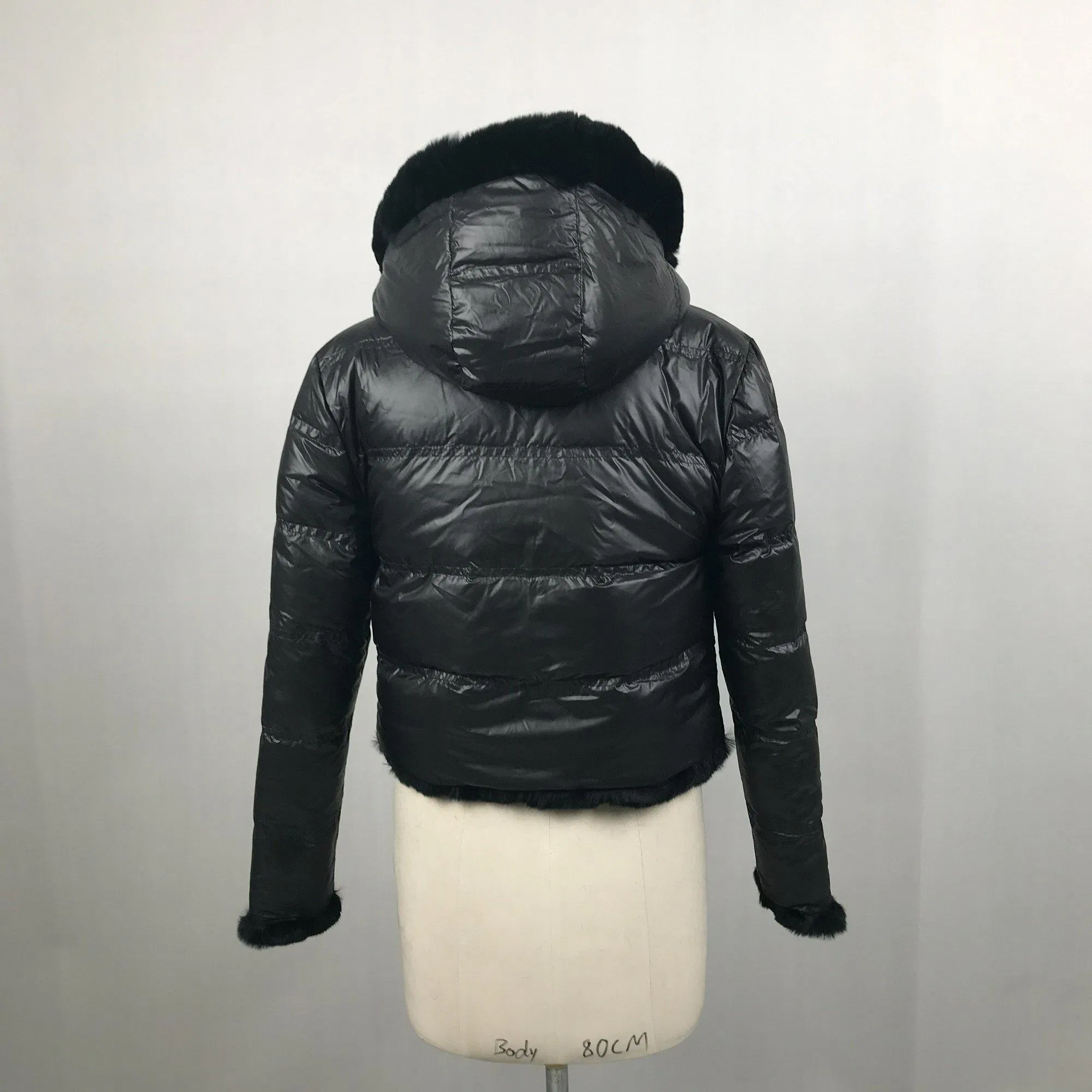 Atacado Mulheres Inverno Quente Personalizado Reversível Com Capuz Manga Longa Senhora Casaco de Pato Rex Coelho Mulheres Casaco de Pêlo Real