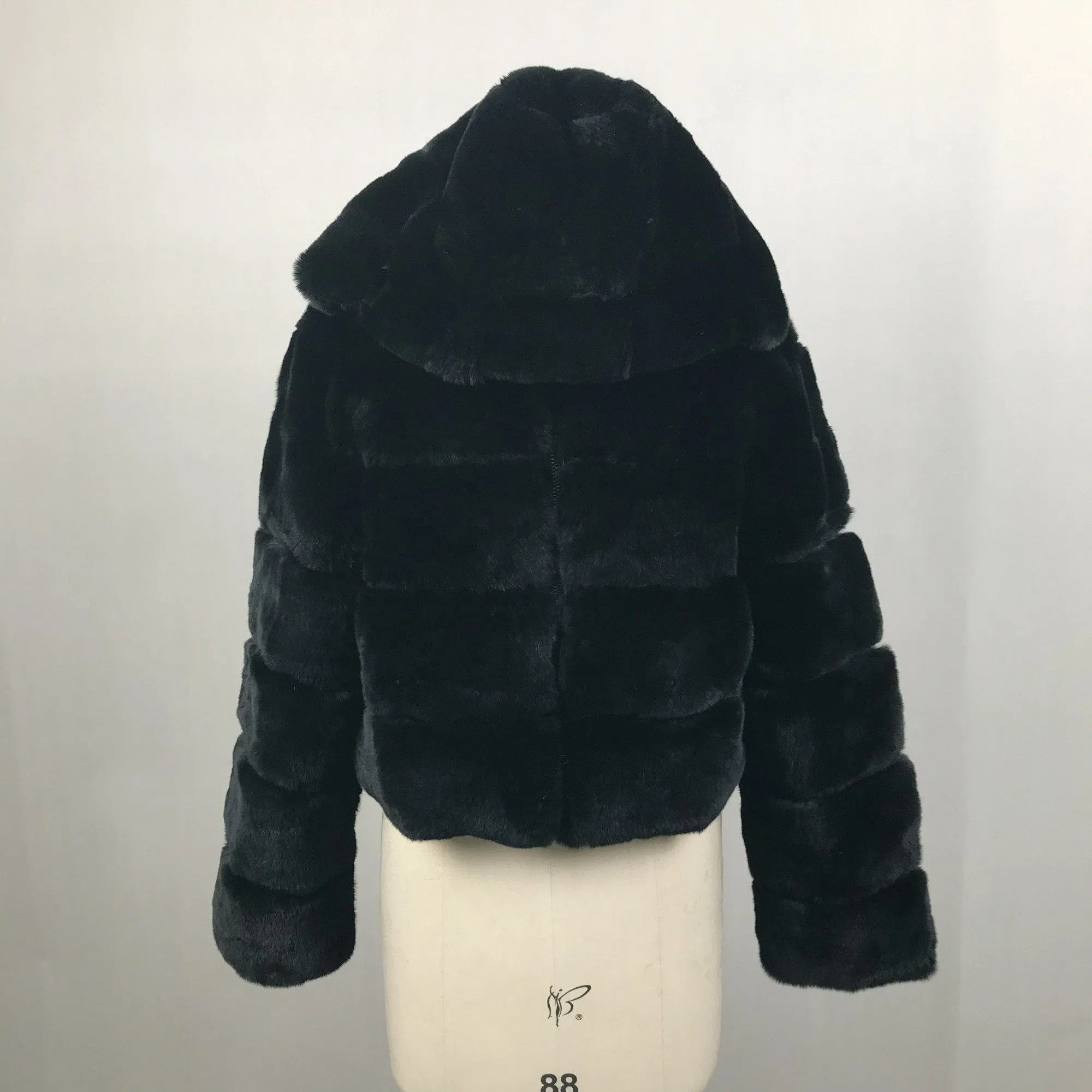 Atacado Mulheres Inverno Quente Personalizado Reversível Com Capuz Manga Longa Senhora Casaco de Pato Rex Coelho Mulheres Casaco de Pêlo Real
