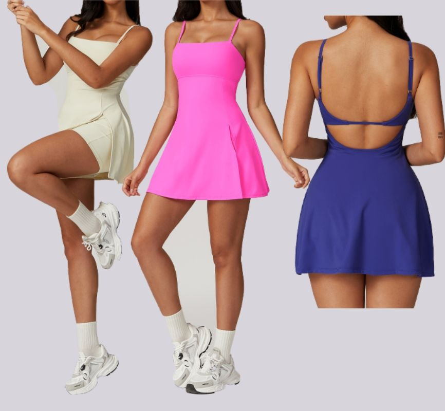 Vestido de Ginástica de Secagem Rápida One Piece com Shorts para Mulheres