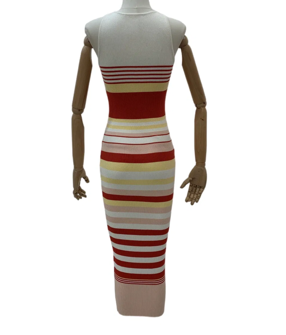 Vestido de malha leve, vibrante e colorido com listras para o verão feminino