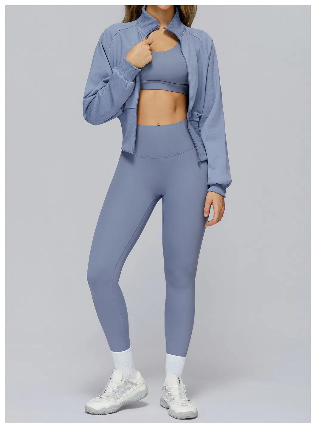 Conjunto de Fitness de Alta Qualidade para Mulheres: Sutiã, Jaqueta e Leggings, Roupas de Atividade Esportiva