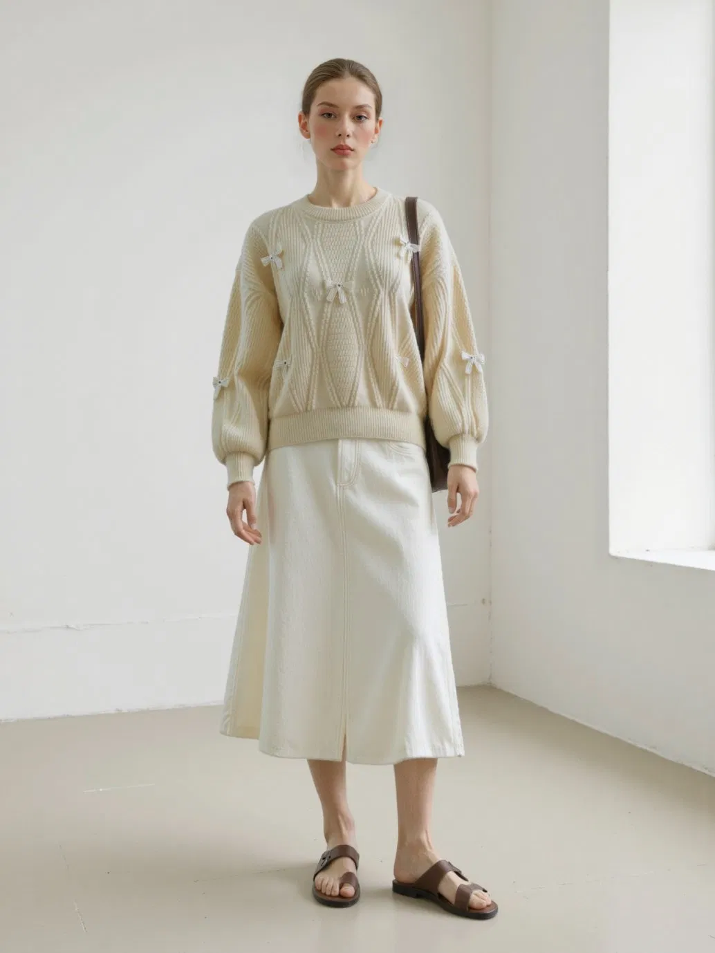 Suéter de Tricô com Fio Reciclado Ecológico para Mulheres, Moda Sustentável, Grande Venda
