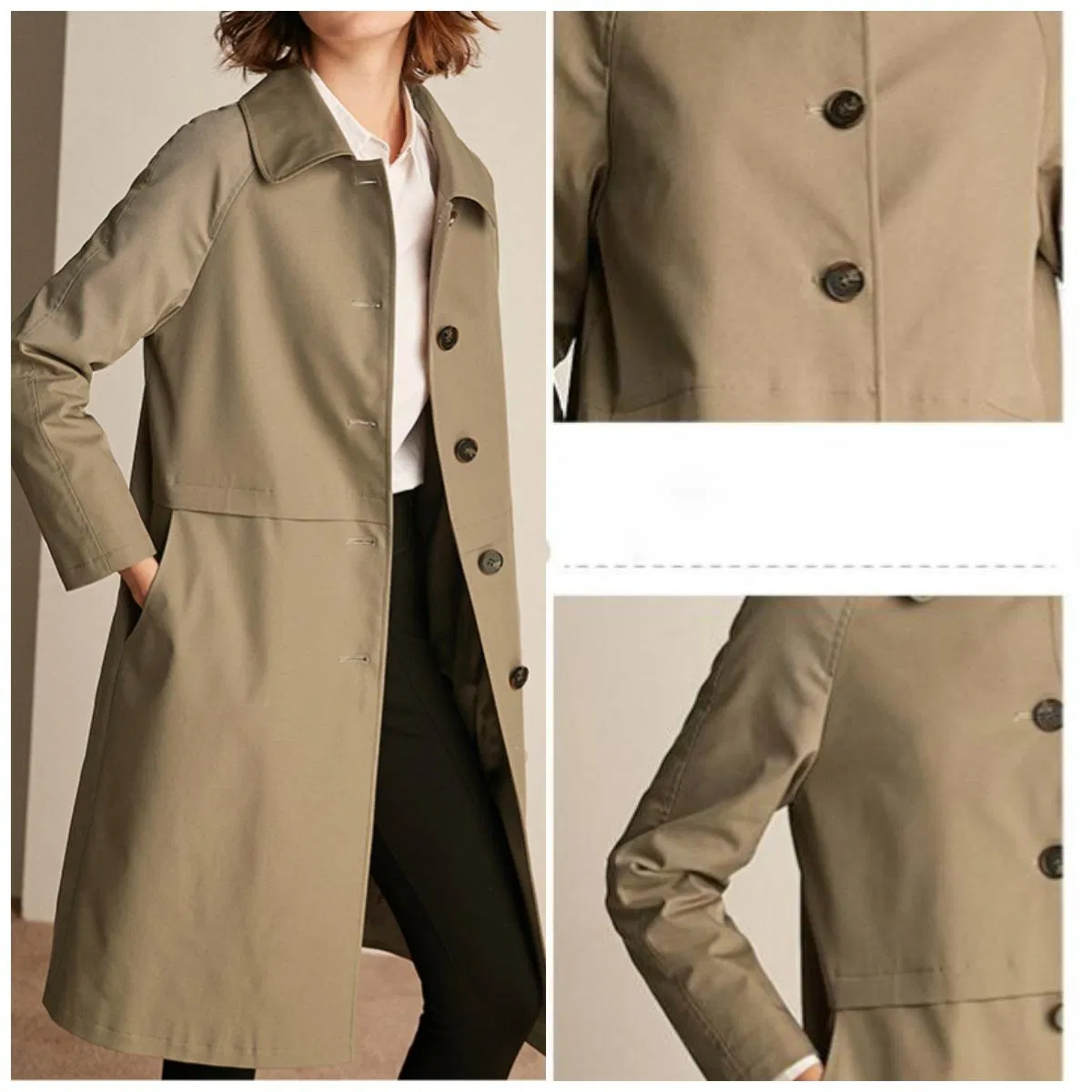 Design de Moda Personalizado Estilo Novo Casaco Clássico Francês Feminino Caqui