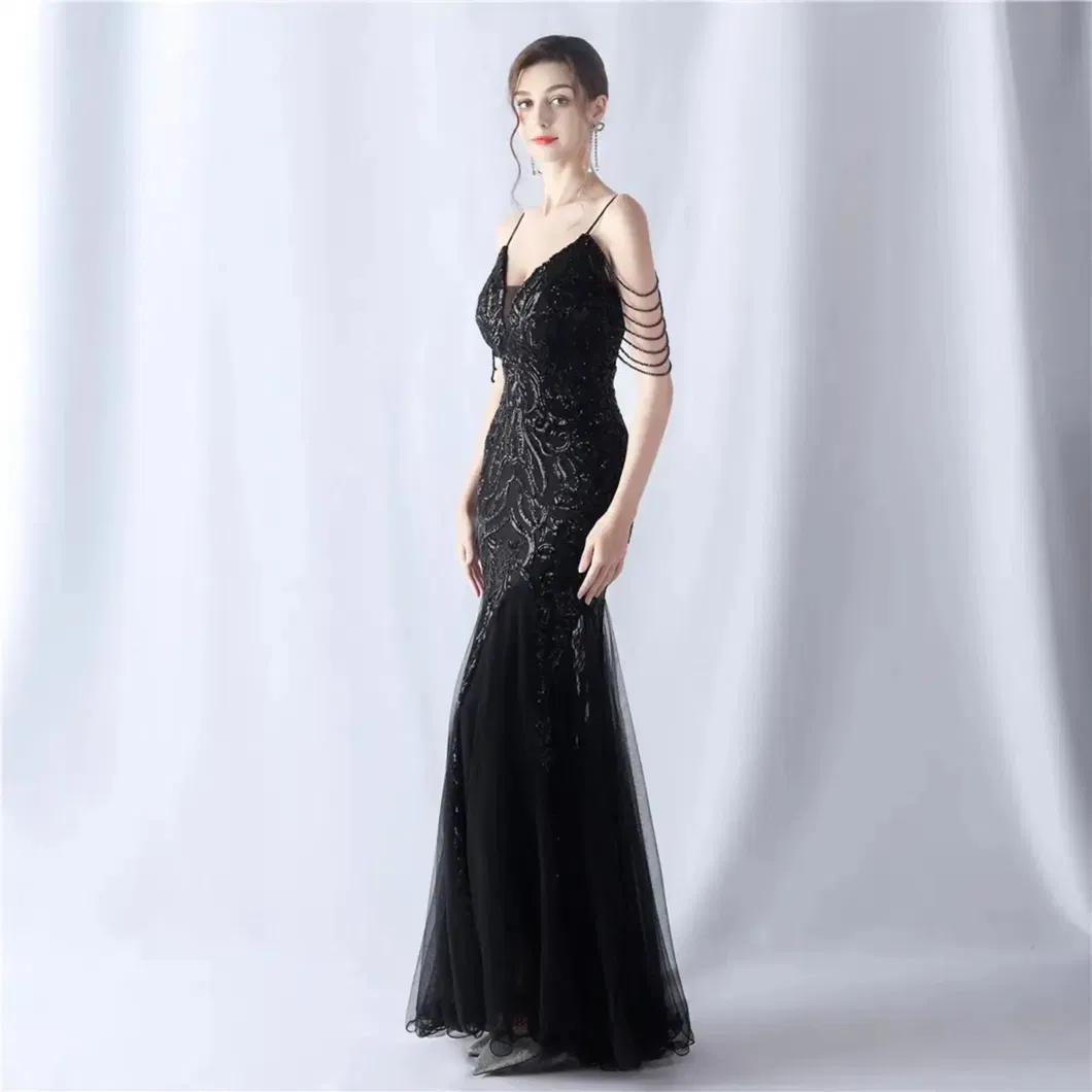 Novo Vestido Chiffon Verde com Fenda Longo Ajustado Cauda de Peixe para Festa de Noivas Vestido de Noite para Mulheres