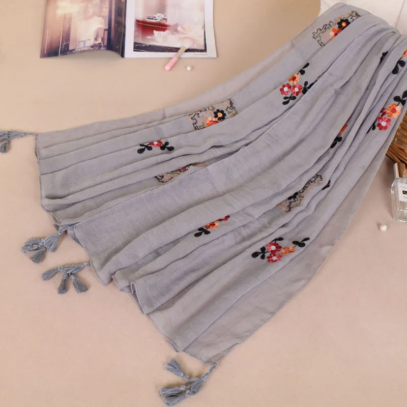 Cachecol longo feminino de algodão com estampa de ameixa