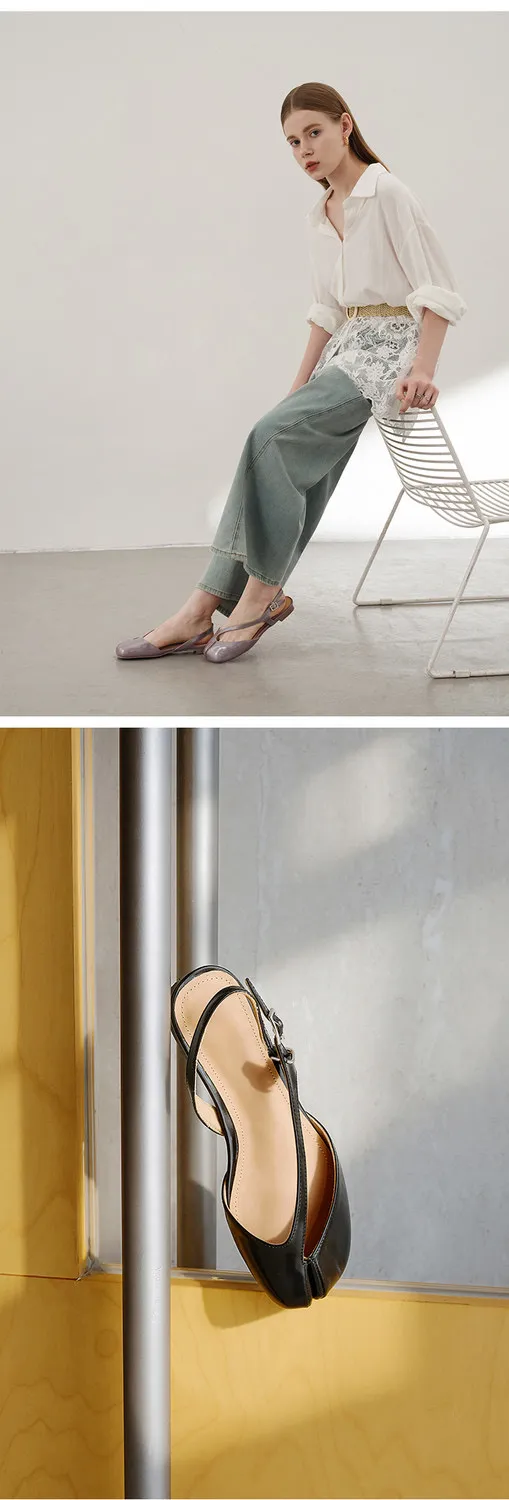Sandálias Tabi de Moda em Couro Patente de Alta Qualidade para Mulheres, Estilo Confortável para Caminhar, Sandálias Slingback Tabi para Senhoras
