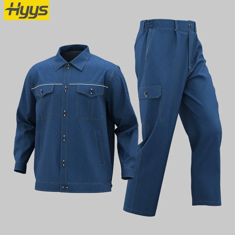 Conjunto de Trabalho de Jeans Macio de Manga Longa de Verão, Confortável, com Refletor, Denim para Homens e Mulheres