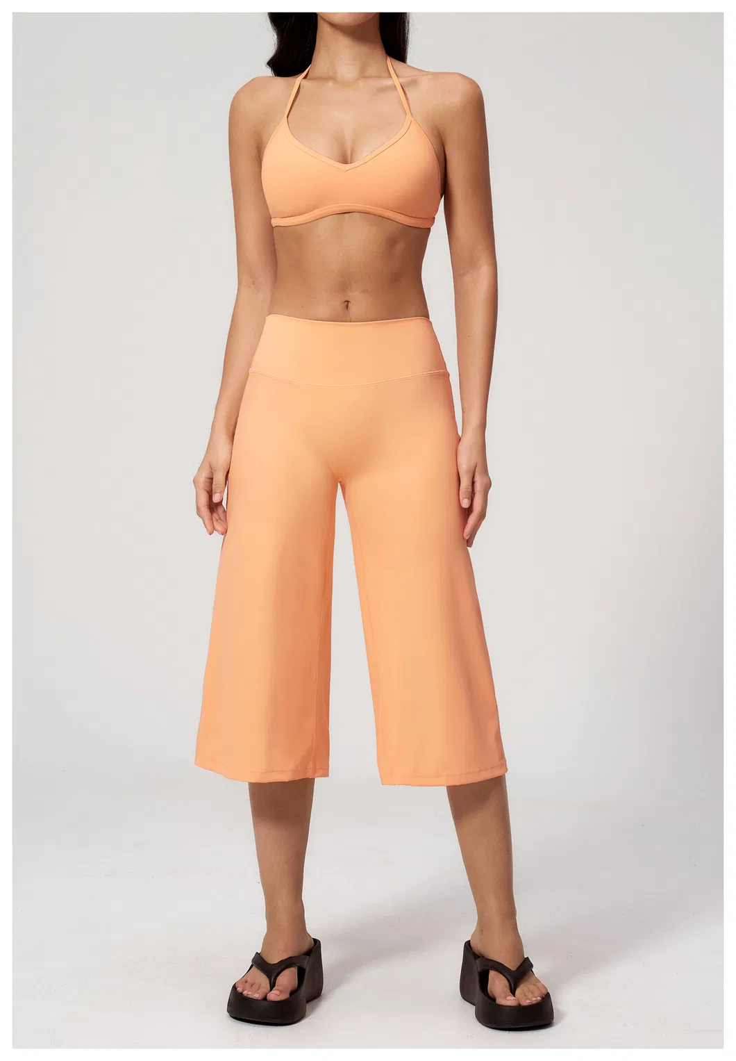Calças Cropped Largas e Soltas, Top de Yoga com Decote em V, Roupas Femininas, Moda, Roupas Casuais para Esportes