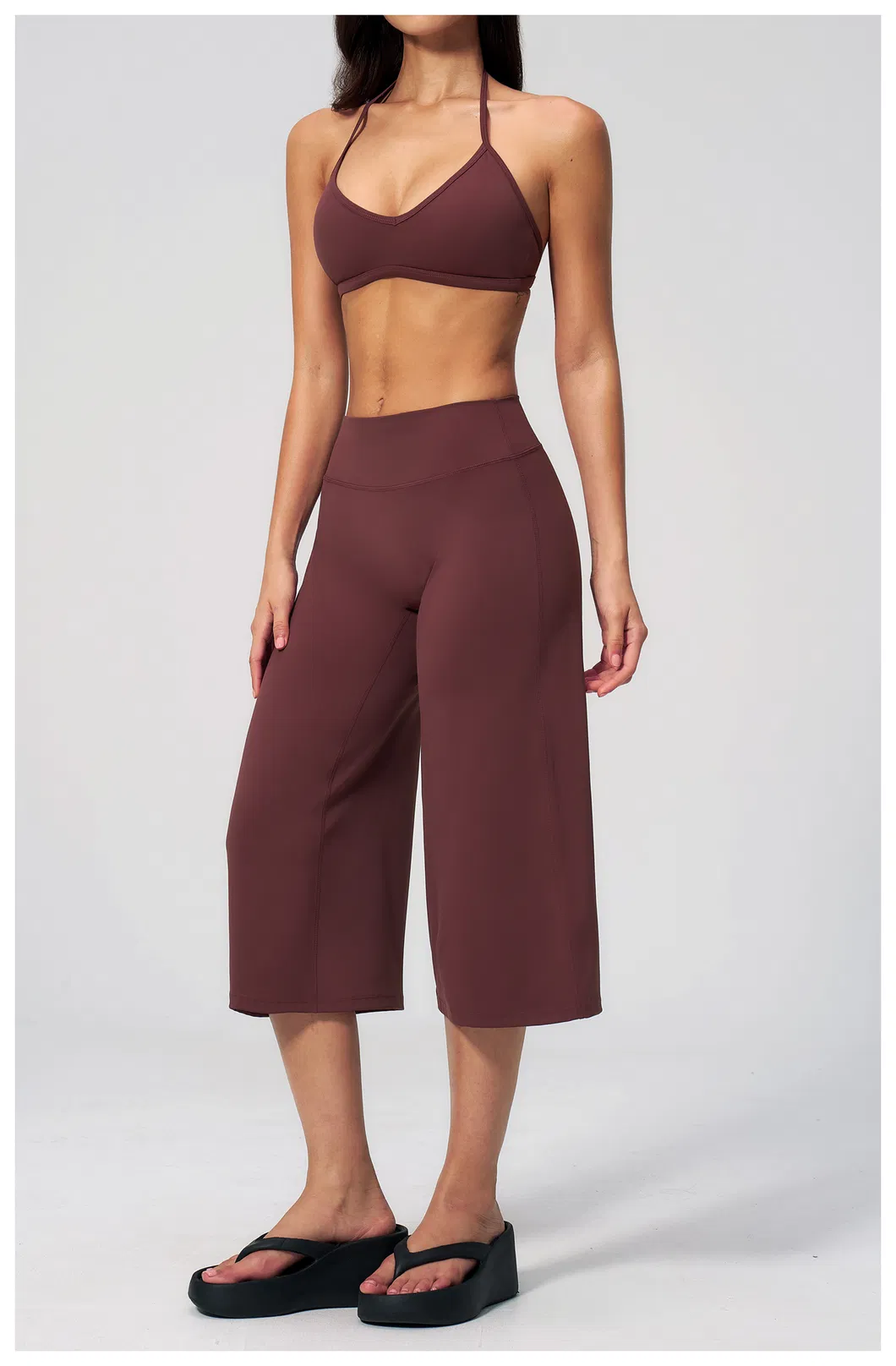 Calças Cropped Largas e Soltas, Top de Yoga com Decote em V, Roupas Femininas, Moda, Roupas Casuais para Esportes