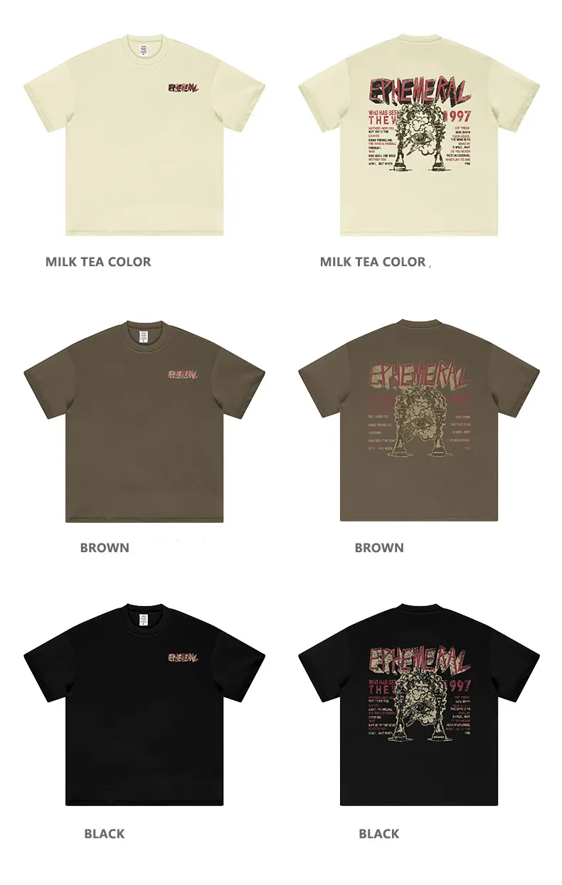 Novas Chegadas Atacado Verão Mulheres 100%Cotton 305GSM Casual Manga Curta Mulheres Estampado Roupas Largas
