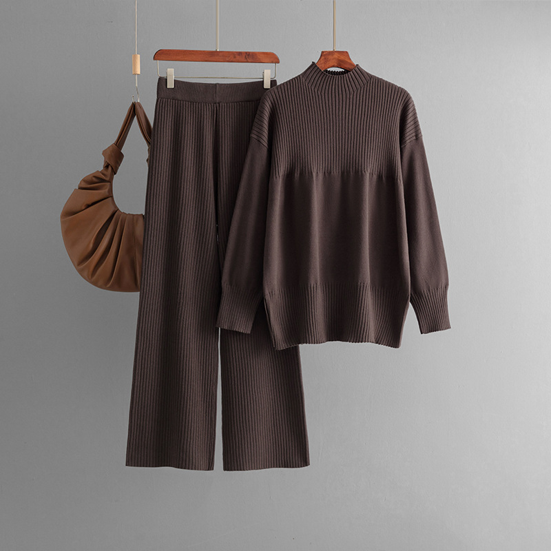 Roupas Femininas de Moda Outono Inverno Estilo de Moda para Mulheres Conjunto de Malha Solto Suave Suéter Calças Combinando Casual Confortável Conjunto de Duas Peças Atacado OEM