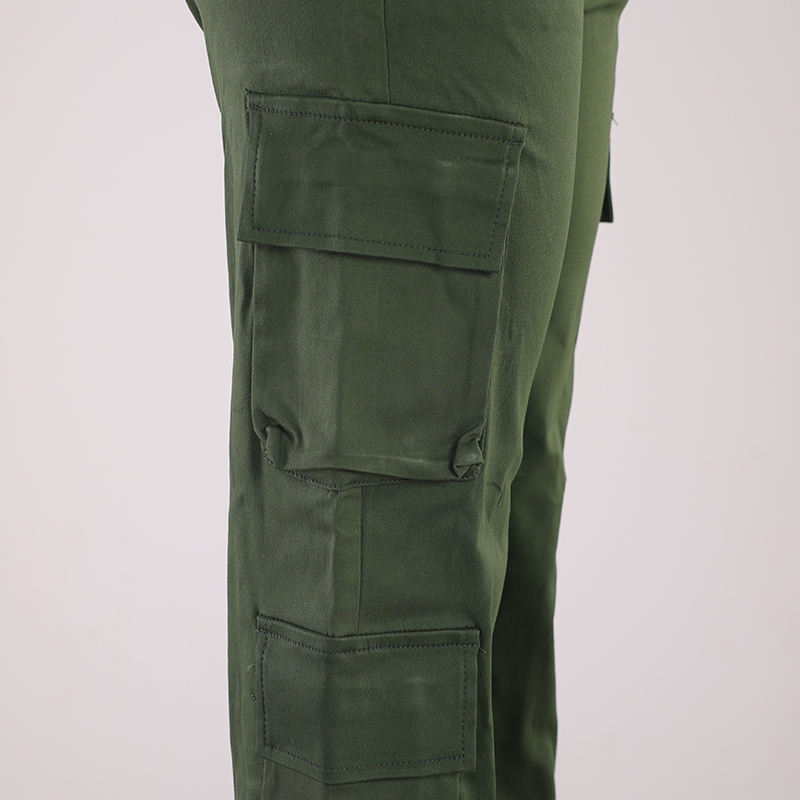 Calças Casuais Femininas Largas 100% Algodão Twill Múltiplos Bolsos Funcionais