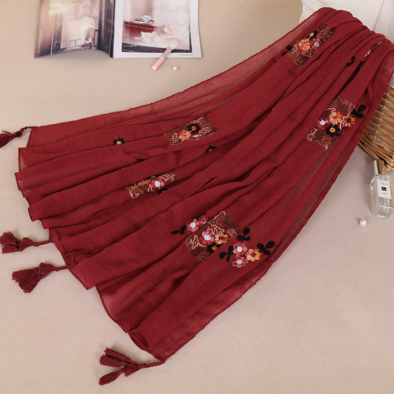 Cachecol longo feminino de algodão com estampa de ameixa, estilo urbano monocromático, hijab de alta qualidade