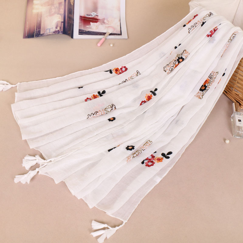 Cachecol longo feminino de algodão com estampa de ameixa, estilo urbano monocromático, hijab de alta qualidade