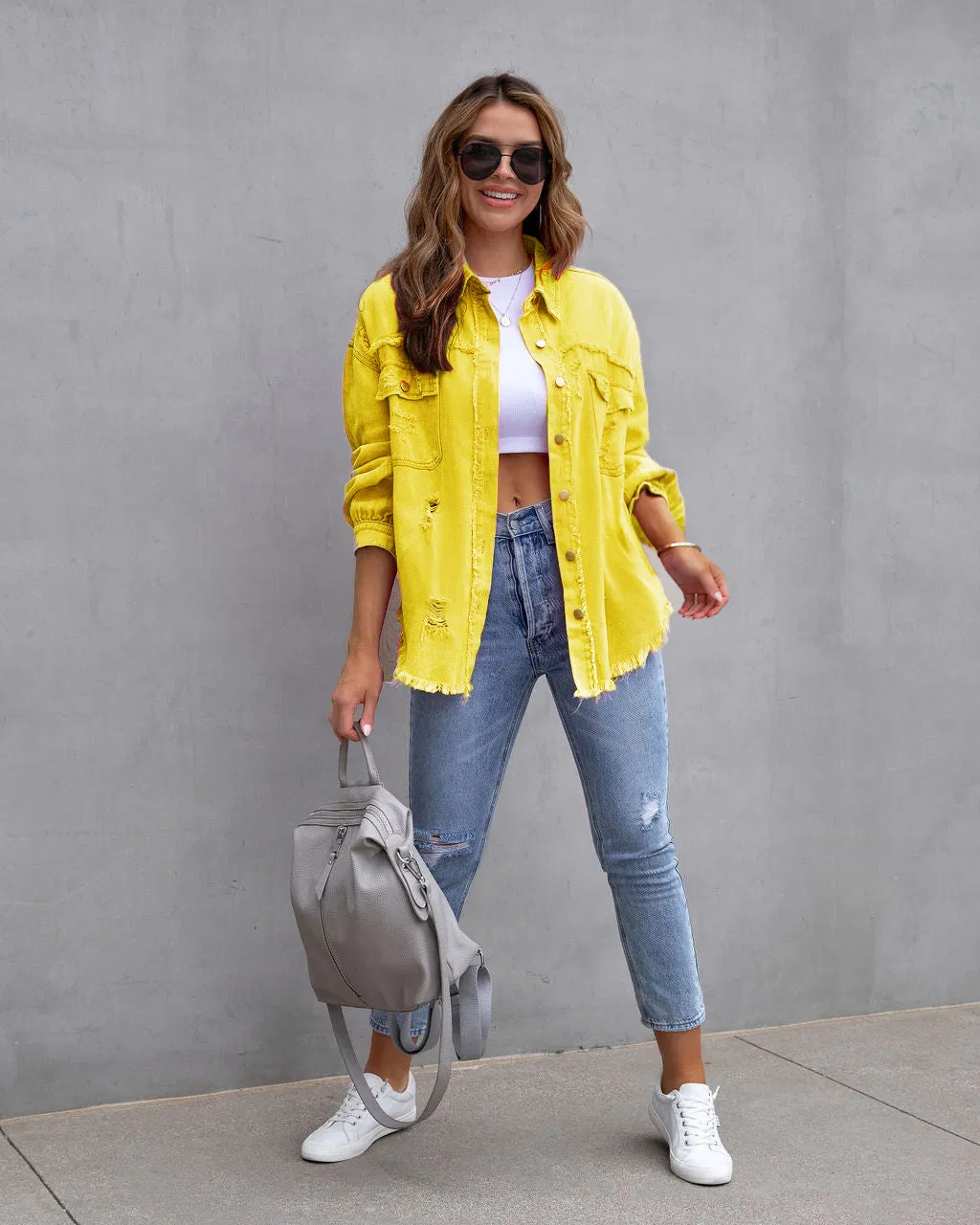 Jaqueta de Denim Multicolorida para Mulheres Roupas Casuais Casaco Feminino de Comprimento Médio Jaquetas de Denim Desgastadas Camisas Soltas Casuais para Quatro Estações Jaqueta de Jeans Moda de Rua