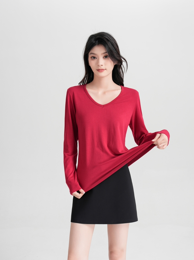 Camiseta de Manga Longa Vermelha Sustentável para Mulheres - Moda Ecológica