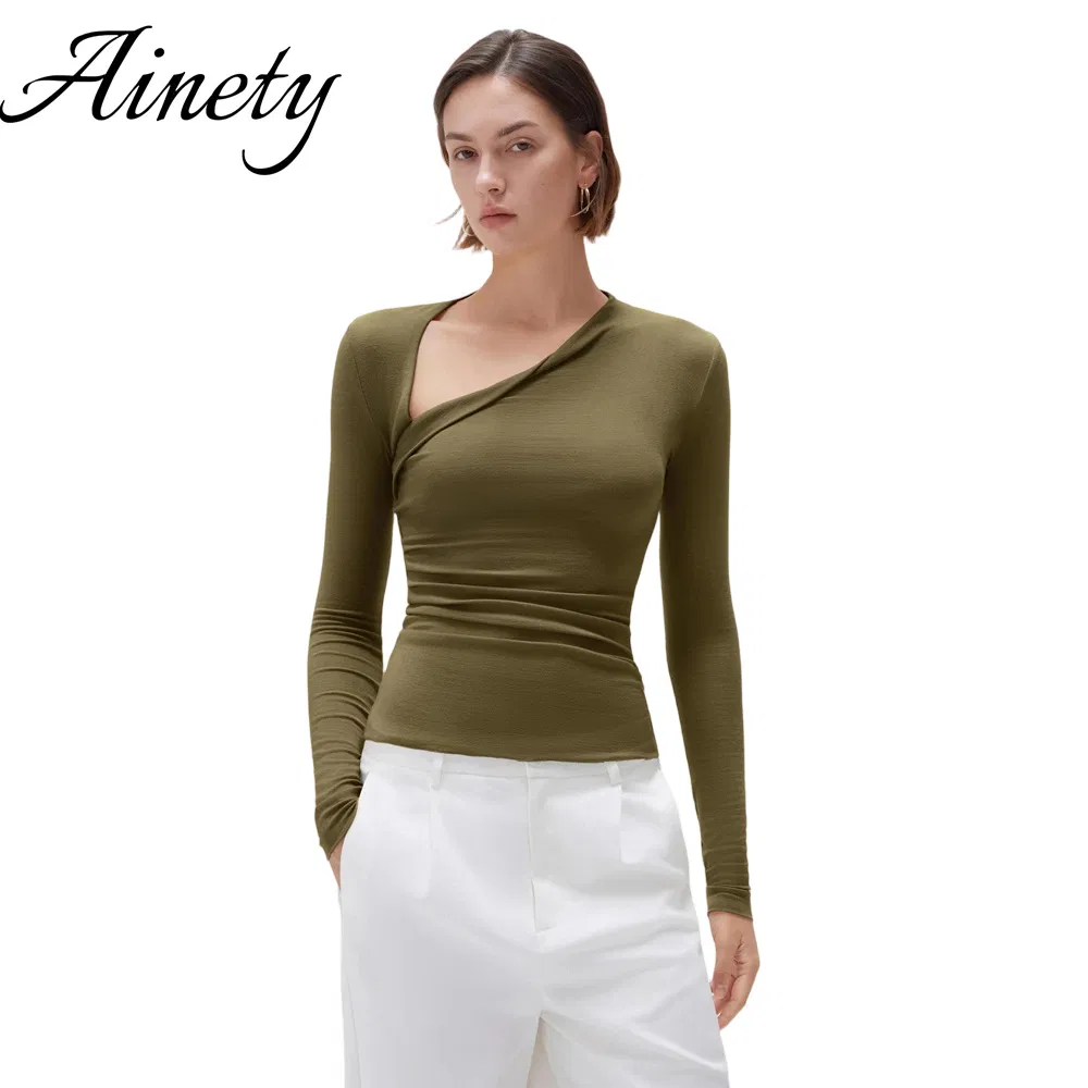 Suéter Elegante para Mulheres Camisetas de Malha Modal Blusa de Manga Longa