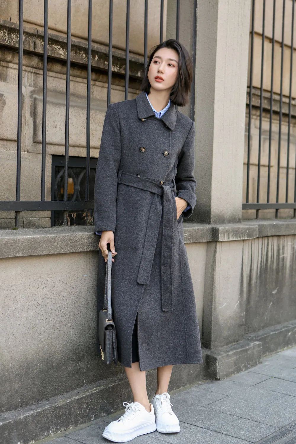 Casaco de Lã Personalizado 50%/100% para Mulheres Casaco Trench de Lã Formal para Escritório