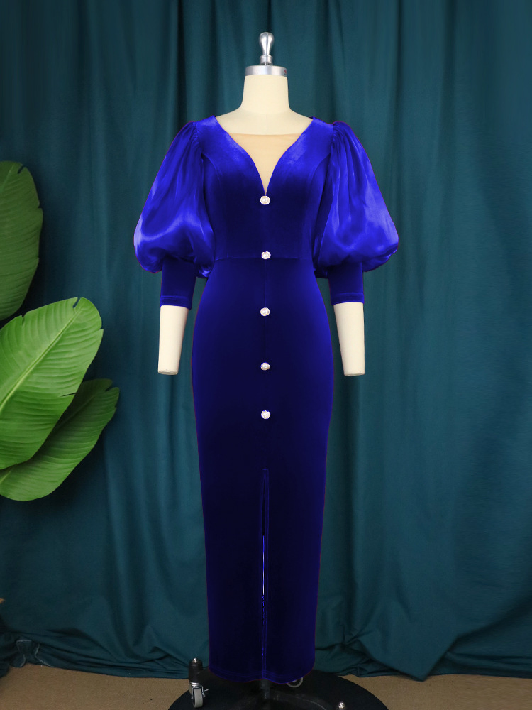 Vestido Francês de Alta Qualidade com Cintura e Mangas Longas para Mulheres - Roupas de Festa