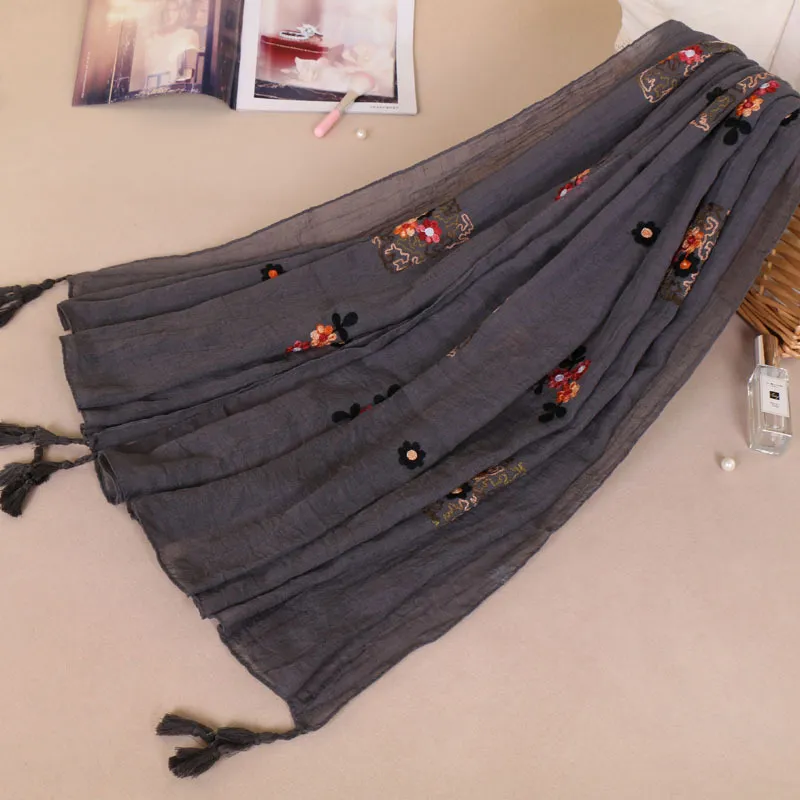 Cachecol longo feminino de algodão com estampa de ameixa