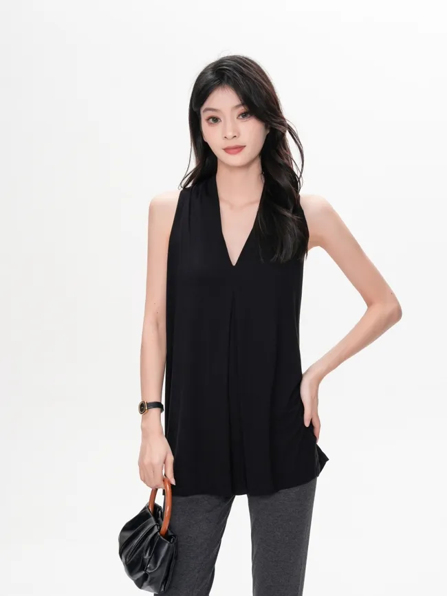 Camisetas pretas sem mangas de bambu elegantes para mulheres - Moda sustentável