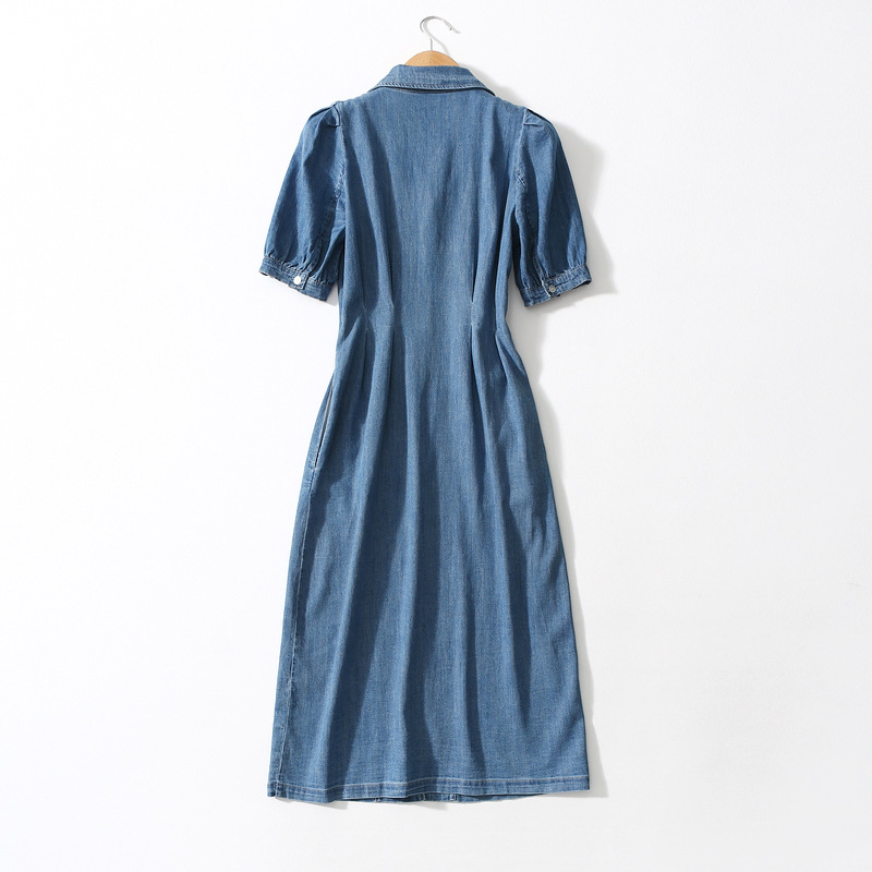 Vestido Maxi de Denim Estiloso para Mulheres, Vestido de Jeans Popular para o Verão e Primavera, Vestido de Algodão Clássico com Impressão DTG, Vestido com Logotipo Personalizado, OEM ODM, Roupas Personalizadas, Preço de Atacado