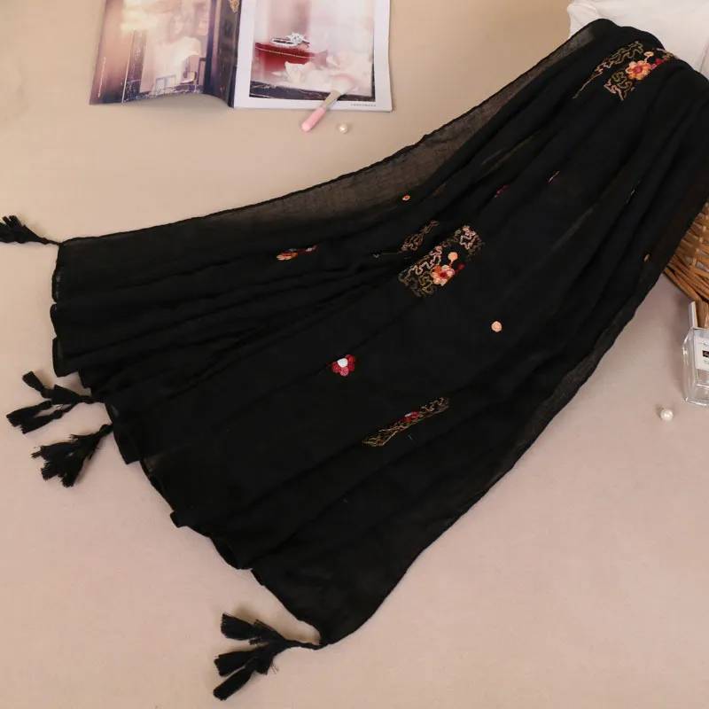 Cachecol longo feminino de algodão com estampa de ameixa