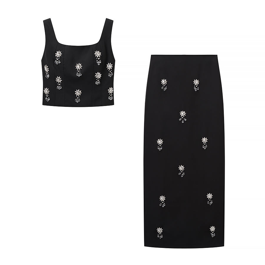 Conjunto de Verão OEM Feminino 2-Piece Conjunto 2026 Moda Maxi Saia Fenda Costas com Camisola Vintage + Saia MIDI para Roupas Femininas