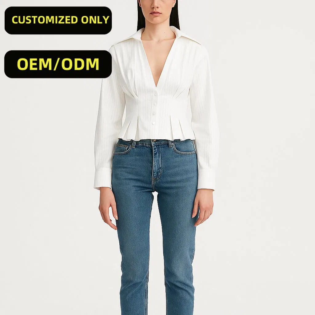 Blusa de Linho Elegante de Manga Longa Personalizada para Mulheres