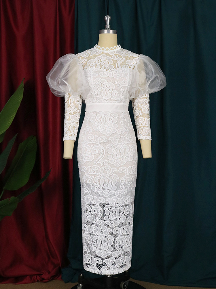 Vestido de Festa Verde de Manga Longa e Cintura Alta para Mulheres